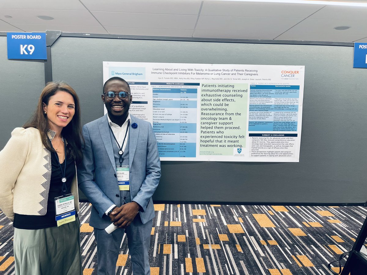 Excited to be presenting our qualitative findings on “learning and living with immunotherapy toxicity” at #ASCOQLTY23. If you are here, come by poster K8 for discussions! Thank you @lpetrillz for this amazing work that provides valuable insight into our patients’ experiences!