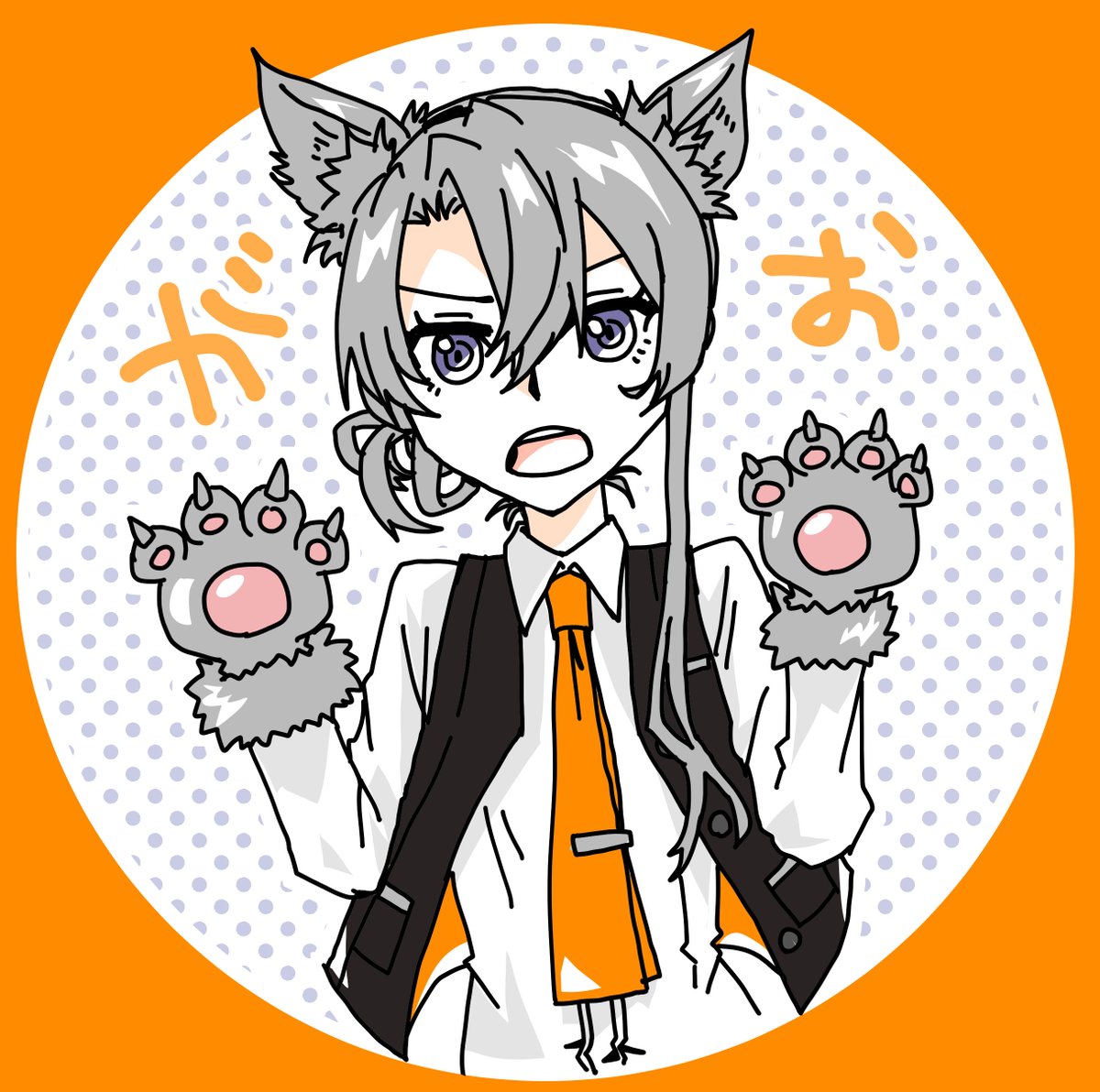 nowaki (kancolle) 1girl animal ears solo animal hands asymmetrical hair wolf ears grey hair  illustration images