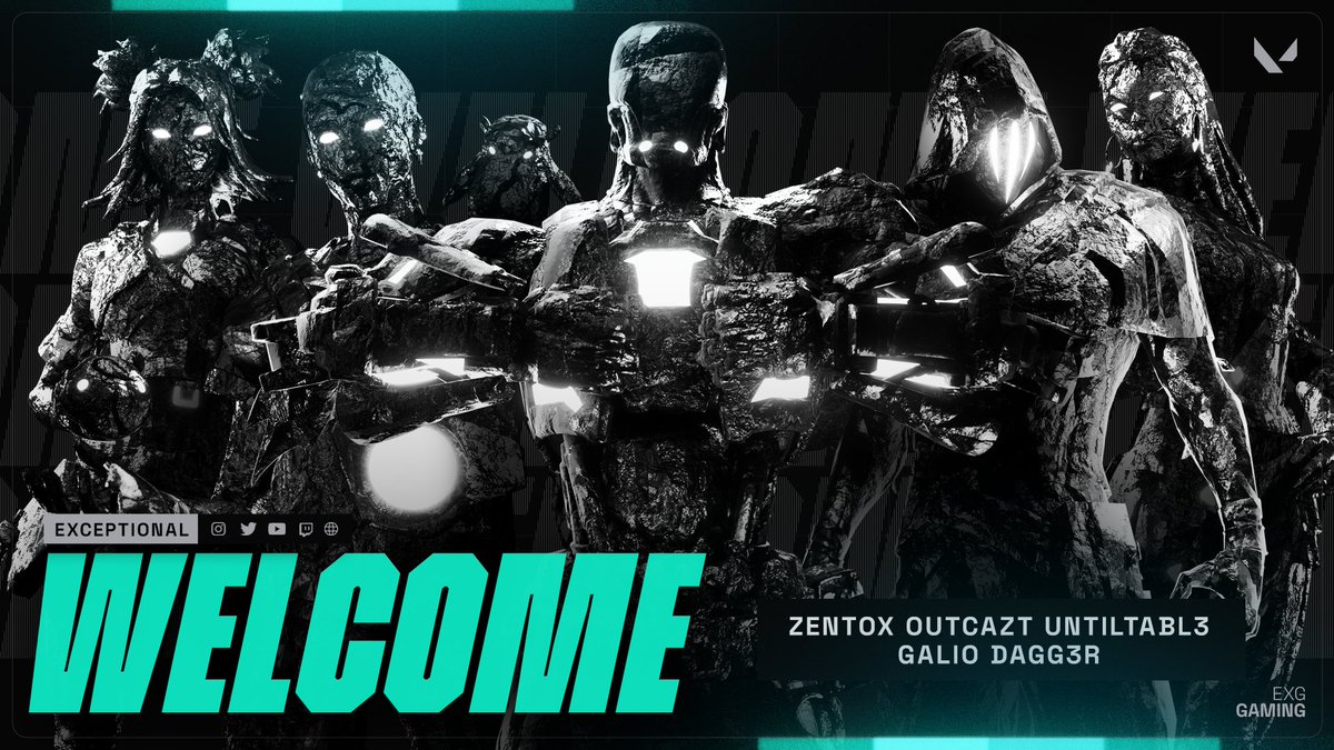 Need people who represent you? EXG is on the spot, what you want 😎

Please welcome the Valorant boys who will represent us for a short time but with a fantastic time! 

@_Outcazt 
@zentox_val
<a href="/DaGG3rrr/">DaGG3r-</a>
<a href="/untiltabl/">Untiltabl3🇧🇬</a>
<a href="/Galio_val/">galin</a>

#GOEXG💚