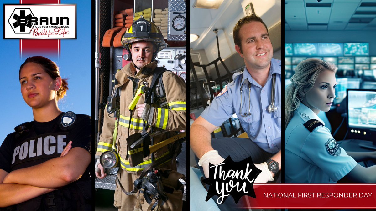 BraunAmbulances's tweet photo. On #NationalFirstRespondersDay, we extend our deepest gratitude to the brave men and women who work tirelessly to keep our communities safe. THANK YOU for all you do day in and day out. #ThankYouFirstResponders #BraunAmbulances #BuiltForLife #EMSCommunity #FirstRespondersRock https://t.co/IW2J8nNSrd