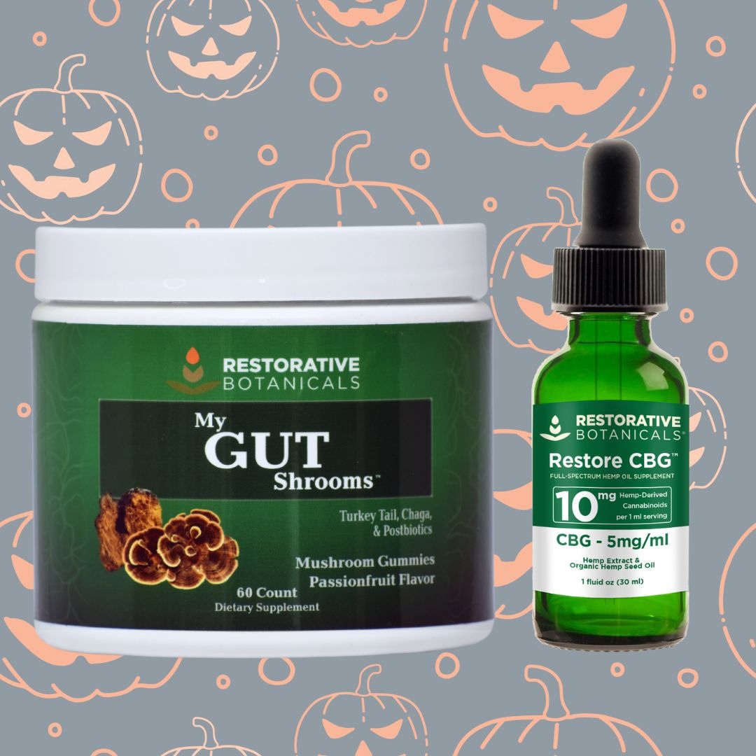 Get ready for spook-tacular health this Halloween season.

Our Gut Shrooms and Restore CBG Oil Bundle is a treat your body deserves.

Save up to 50% OFF Select products!
Search the website to discover special “Trick-or-Treat” sales! 

PLUS Save 40% OFF Sitewide. No Code Needed.
