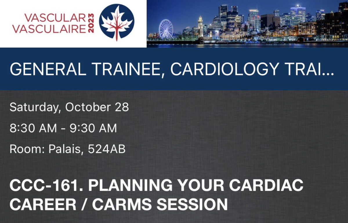 Come join our Career/CaRMS session this morning at #VASC23 #cccongress! Perfect for trainees at all stages!

@SCC_CCS @yuchendai_