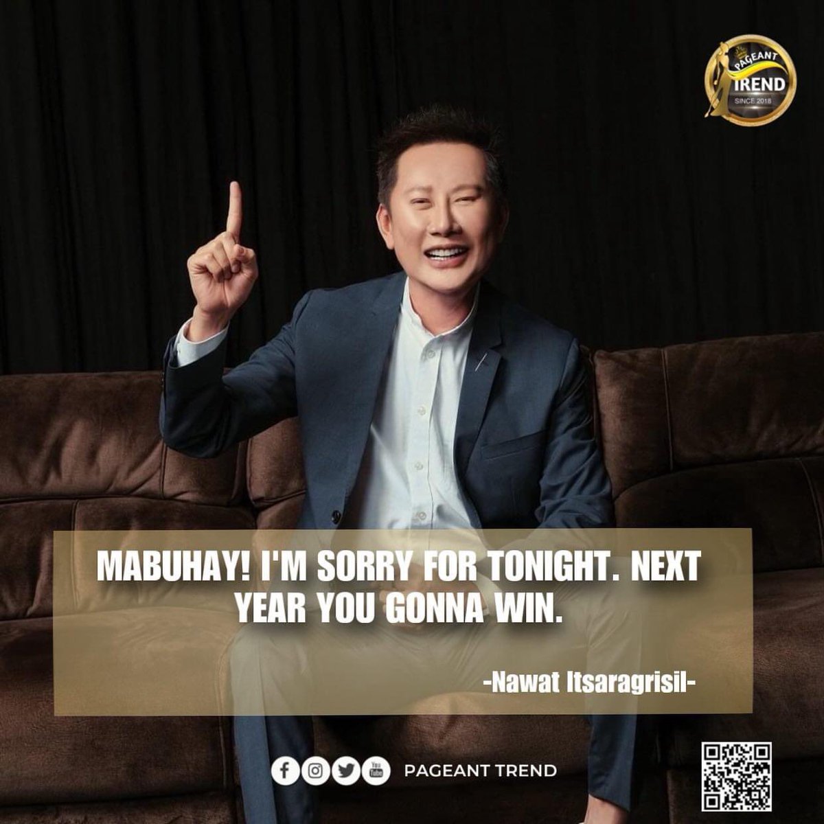 PageantsNEWS's tweet photo. Miss Grand International Organization President Nawat Itsaragrisil message to all the Filipino fans.

“Mabuhay! I’m sorry for tonight. Next year you gonna win.”

#MGI2023 #MissGrandInternational #PageantTrend https://t.co/oYwE7Ez5CF
