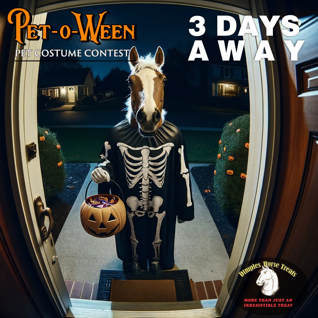 DimplesHTreats's tweet photo. Only 3 days to Halloween! 🎃 Got a pet ready to haunt the night? Dress them up, snap a pic, and send it our way! Whether it's a horse, dog, cat, or any pet – we want to see! 
For more details on how to join in, check out our Pet-o-ween campaign post! 🐾👻#PetoweenContest https://t.co/gSTPVVi5WM