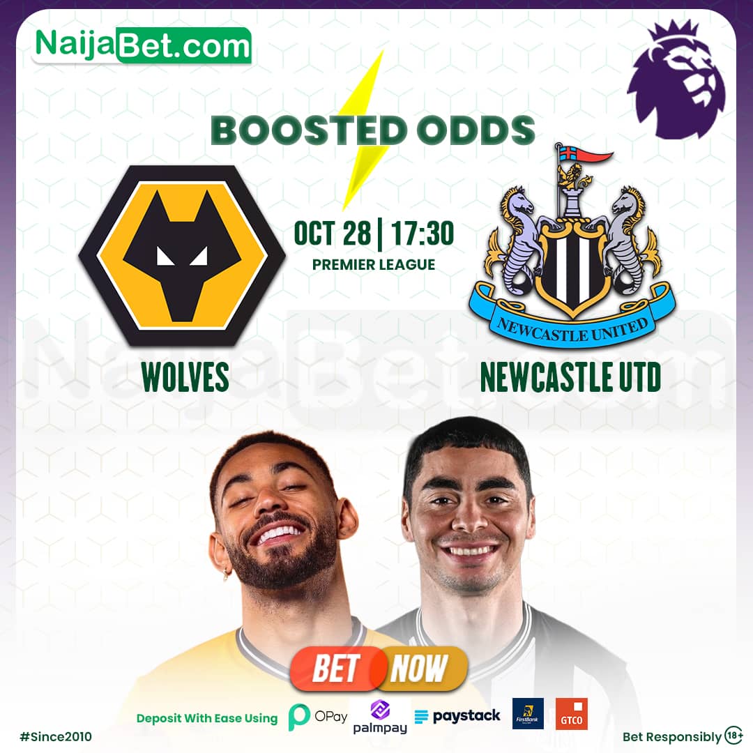 🏴󠁧󠁢󠁥󠁮󠁧󠁿 Wolves vs Newcastle
⏰ 17:30
🗣️ The Unbeatable Offer💯

1️⃣ NaijaBet   4.38  4.03   1.91🔥
2️⃣ Sporty      4.37    3.99    1.78
3️⃣ Bet9ja      4.35    3.95   1.77

Don't Dull On Our Boosted ODDS ⚡️

Bet & Win 💯 NaijaBet.com

#MayBetsFungaDealElClasico #Whitemoney