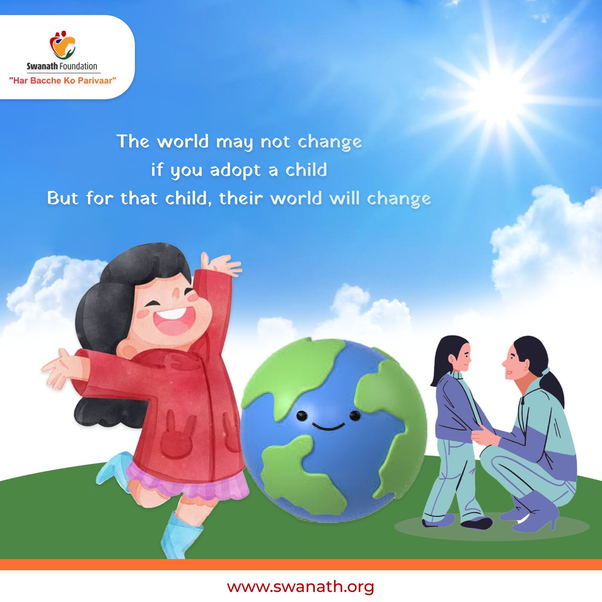 Embrace change, one child at a time. When you adopt, you're not just changing a life, you're changing the world. Join us in spreading love and hope with every adoption. #SwanathFoundation #AdoptChange #MakeADifference