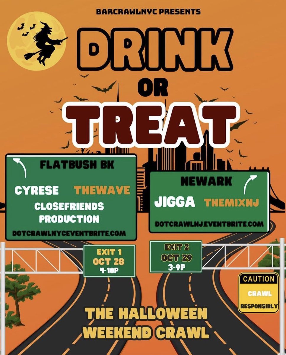 🚨We back with @barcrawlnyc for the annual BarCrawl today for Halloween Weekend 4pm-10pm 
👻🎃👻 Drink or Treat 👻🎃👻

Get your tickets now, bring a friend &amp; get your costumes..Link Below 🎃 eventbrite.com/e/drink-or-tre…