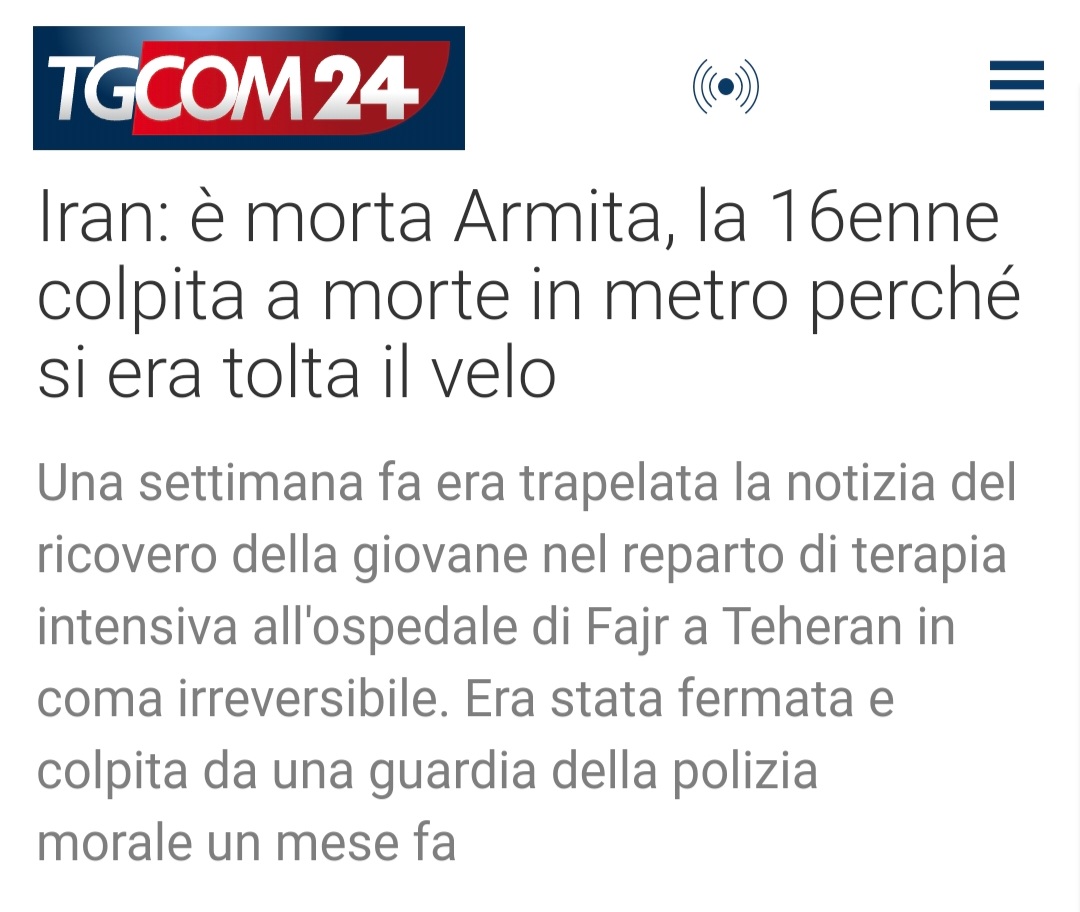 MiottiChristian's tweet photo. Oggi probabilmente vedremo femministe protestare per questa ragazza, ma domani le stesse attiviste le vedremo protestare contro #Israele, che sta combattendo una guerra proprio contro la costola dell'iran a #Gaza, che governa quel lembo di terra da quasi 20 anni...cortocircuito https://t.co/FsFAUOR6Sz