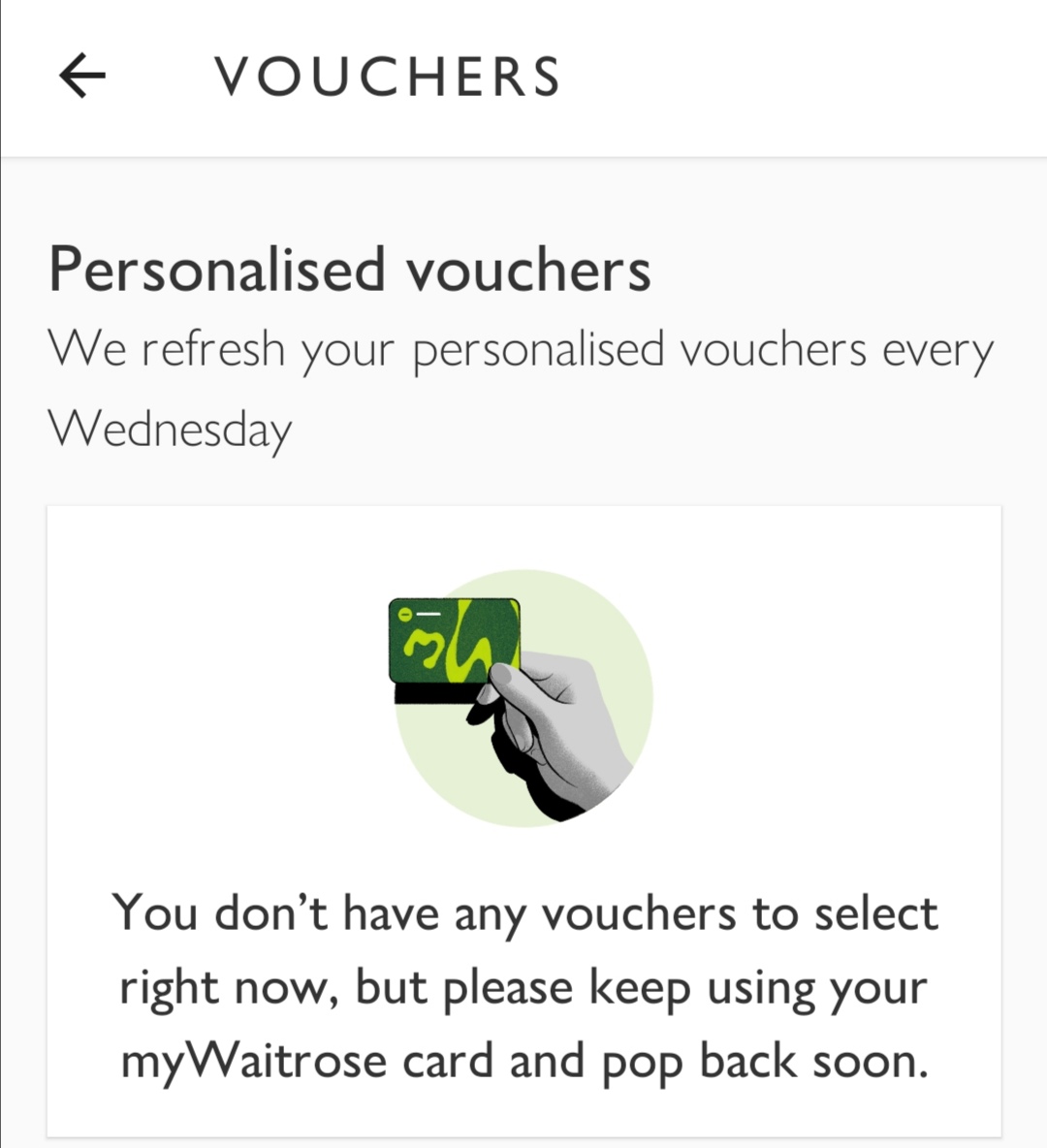 Loyal @waitrose customer here! No vouchers received this week. No-one in store can help. Poor stuff - no coordination between stores & online?! And where are my vouchers?