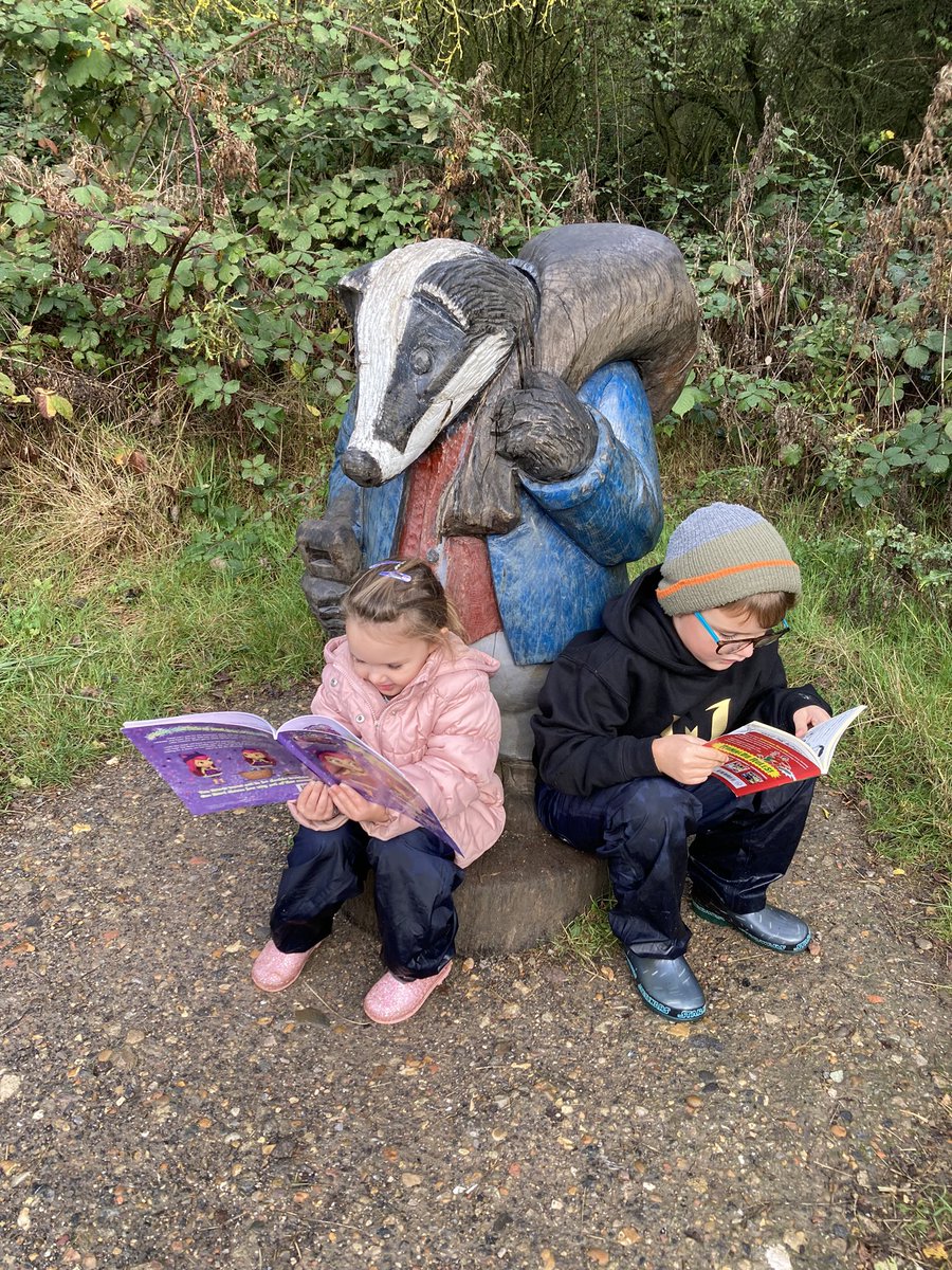 James (3C) and Penelope (Reception). Reading in an unusual spot. Essex Wildlife Trust, Peter Rabbit Woodland Trail, Tommy Brock. <a href="/HogarthPS/">Hogarth Primary School</a>  <a href="/EssexWildlife/">Essex Wildlife Trust</a> <a href="/PeterRabbit/">Peter Rabbit</a>