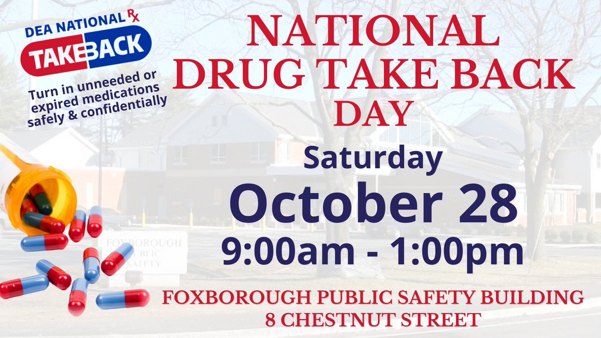 Dispose of your unwanted, leftover or expired prescription, over-the-counter and veterinary medications (pill form only) today at Public Safety from 9:00am - 1:00pm #TakeBackDay
Remove all personal info and leave medication name and dose info