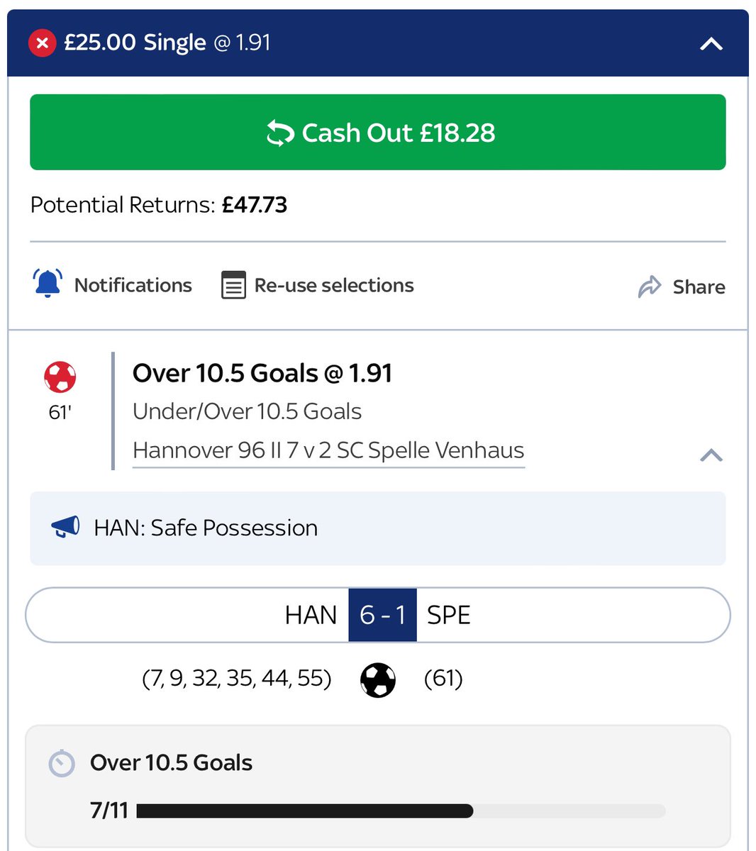 Spurs_TID's tweet photo. @SkyBet 

Score was 7-2 when I placed the bet 
Now showing as 6-1 https://t.co/8HjS2pfYCT