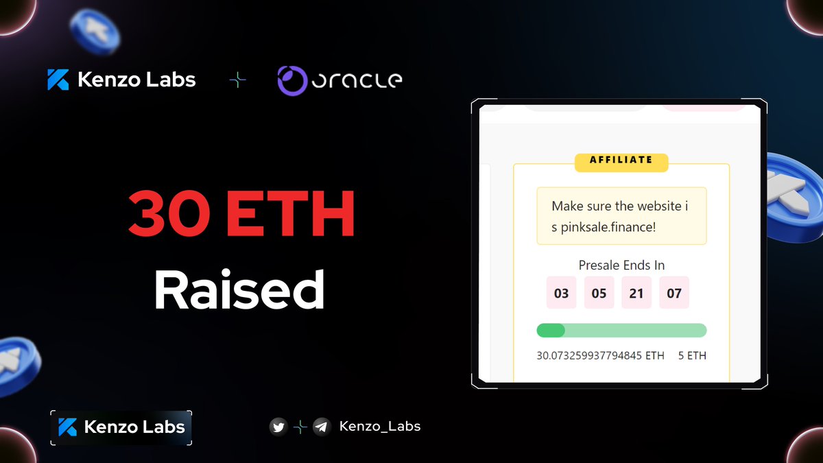 Kenzo_Labs's tweet image. 🔔@Kenzo_Labs x @oracle_l2 Update.!!

🔥 30 ETH Raised within 24Hours

#OracleL2 - Revolutionizing Decentralized Finance with zK Roll-up and Layer-2 Technologies.

Presale are still ongoing at @pinkecosystem
Let&apos;s Keep Building Together🤝

#Presale #PinkSale #KenzoLabs #DYOR