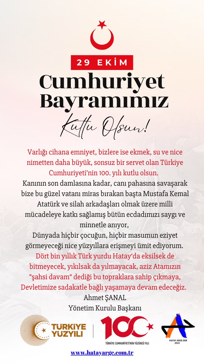 Varlığı cihana emniyet bizlere ise ekmek, su ve nice nimetten daha büyük sonsuz bir servet olan Türkiye Cumhuriyeti’nin 100.yılı kutlu olsun.Kanının son damlasına kadar, canı pahasına savaşarak bize bu güzel vatanı miras bırakan başta Mustafa Kemal Atatürk ve silah arkadaşları⤵️