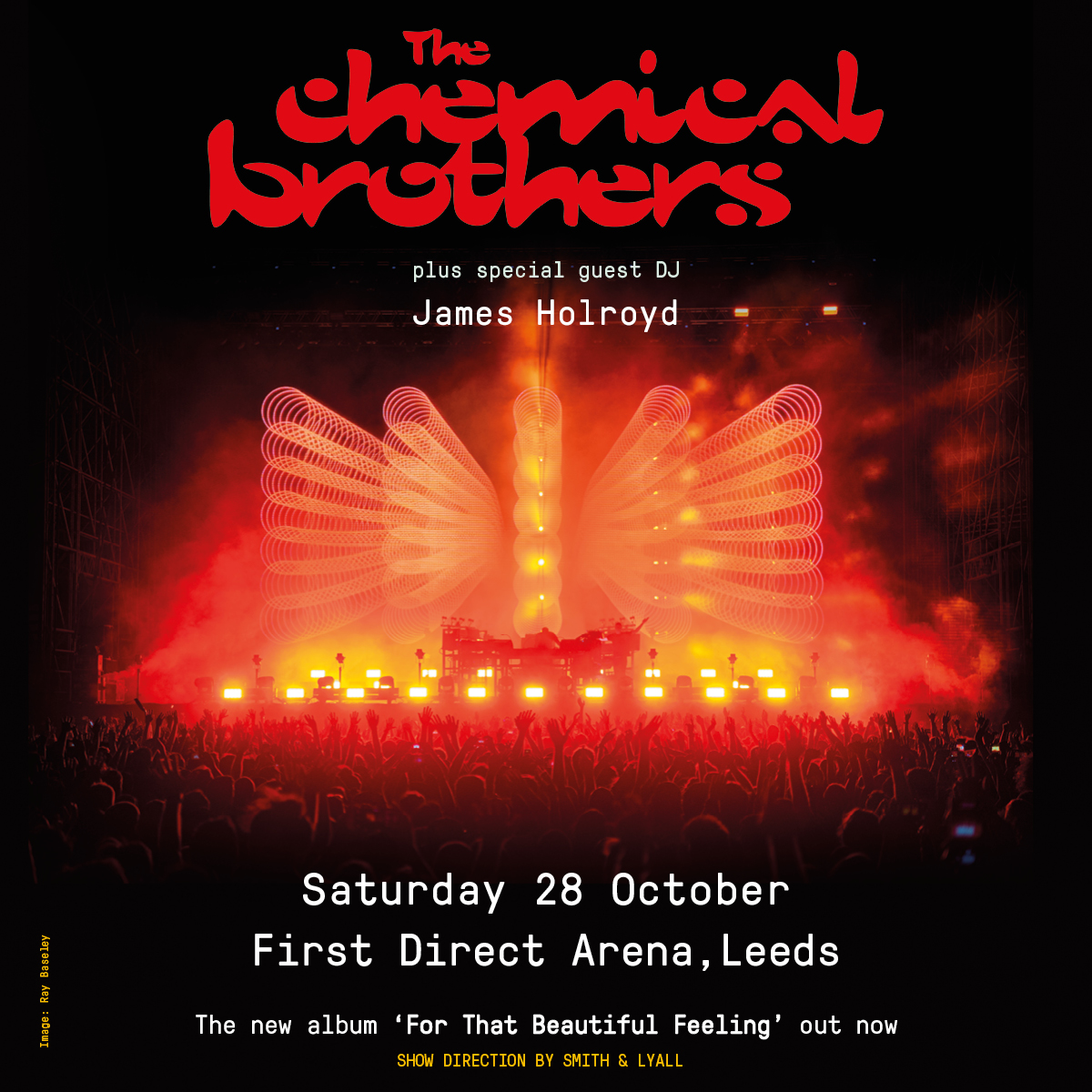 ChemBros's tweet photo. Hold tight Leeds! Here are the set times for @chembros live tonight at @fdarena -
18.30 - Doors
19.00 James Holroyd
21.00 to 23.00 - The Chemical Brothers
🌞🤖🪩Last tickets available at https://t.co/jegOzYhAqr.
#chemicalbrotherslive #thechemicalbrothers  #ForThatBeautifilFeeling https://t.co/GwySN8zlgV