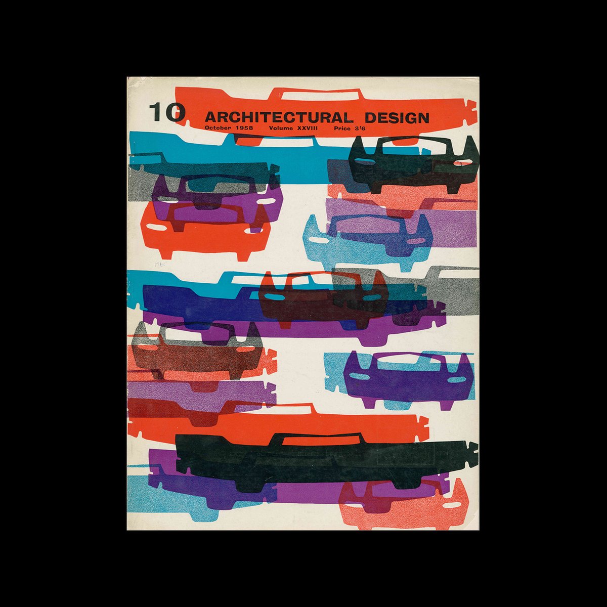 Architectural Design, October 1958 cover by #TheoCrosby
Fantasy on the idea of #mobility, the subject of the magazine's opinion discussed in this issue, as well as an article by Alison and Peter Smithson’s on analysing #traffic problems in cities. designreviewed.com/designer/theo-…