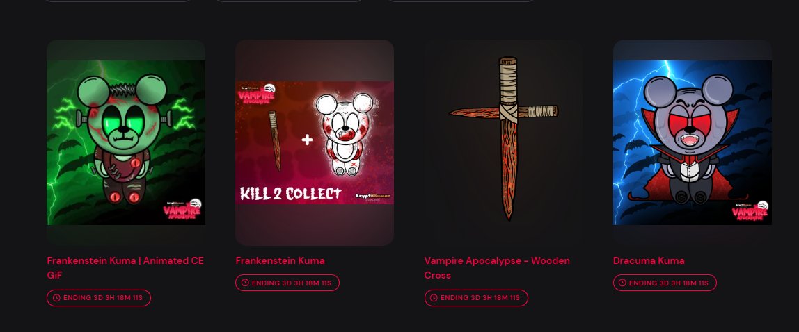 Exactly 100 of the Krypto Kumas - Vampire Apocalypse Packs have been collected so far for this Halloween!⚰️🩸

Collect your Coffin Packs and explore the loads of Kill-2-Collect crafting, Dracuma, Frankenstein, and MORE! neftyblocks.com/collection/kry…

#Halloween2023 #Vampire