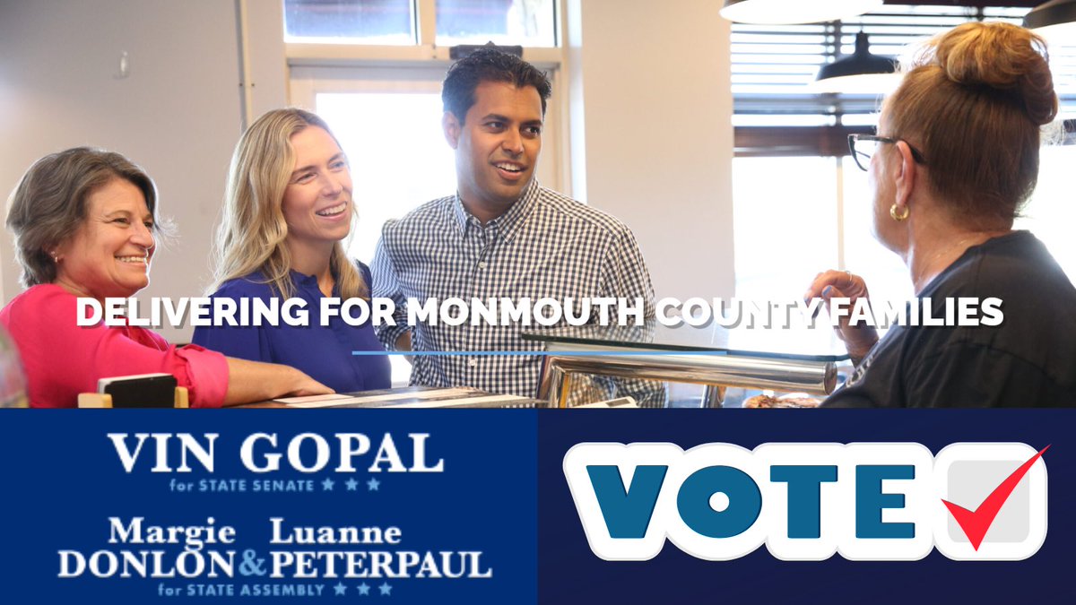 progavalanche's tweet photo. We can trust State Senator Vin Gopal, Dr. Margie Donlon, & Luanne Peterpaul, Esq to fight for the future of Monmouth County families.
Turnout to vote New Jersey! Early voting starts today, 10/28, & runs thru 11/5.
#NJBlue #DemCastNJ #DemVoice1 #wtpBLUE
https://t.co/tJNSWylums https://t.co/y3YnRwpgbD