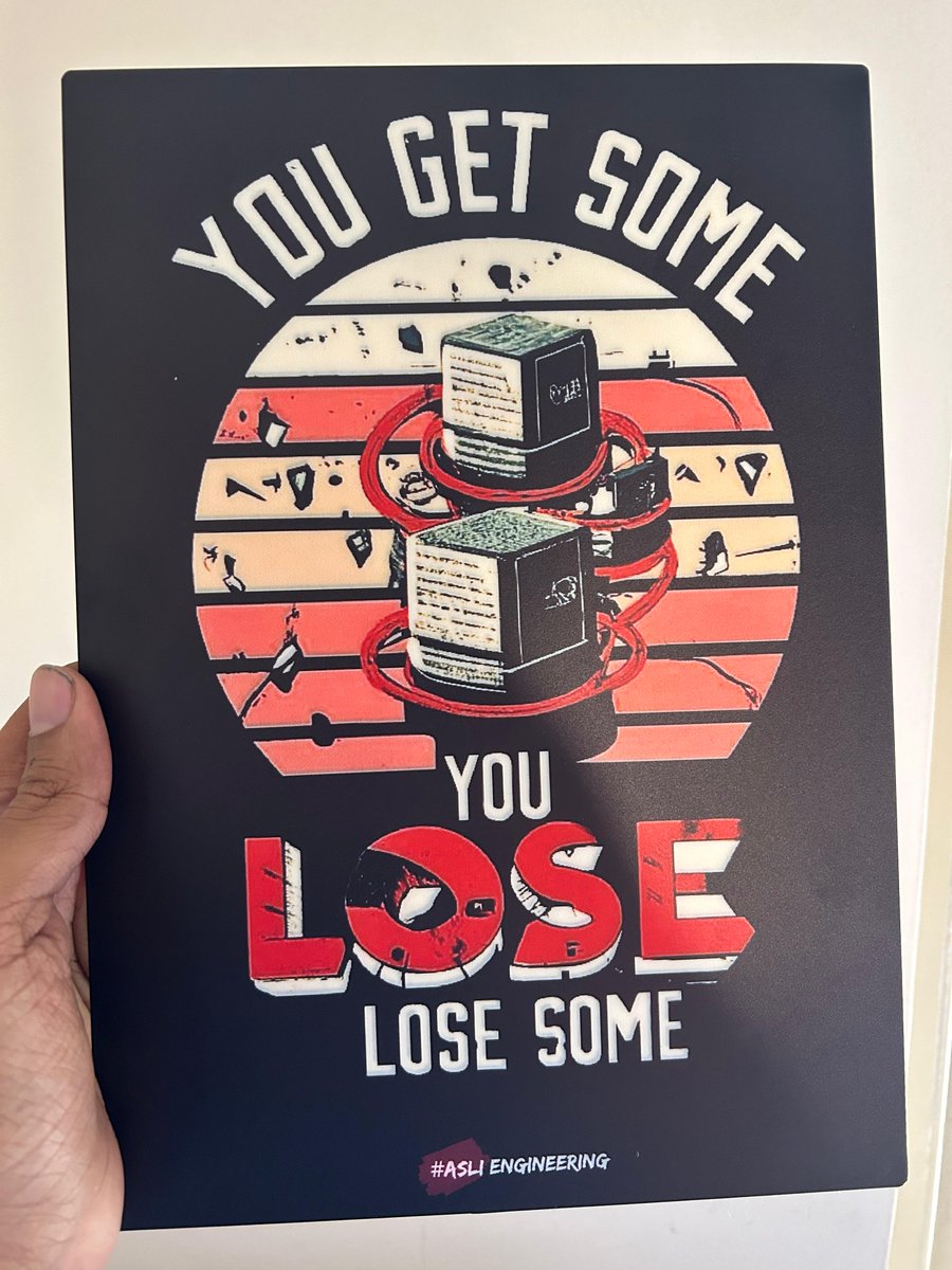 arpit_bhayani's tweet image. #AsliEngineering swags are ready to be shipped ⚡

All the folks who attended Asli Engineering Meetup #1 aka AsliConf will get this acrylic wall frame with the quote &quot;You get some, You lose some&quot;.

If you are making something performant, you are definitely losing something…