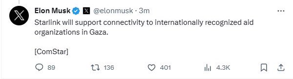 YourAnonOne's tweet photo. UPDATE : Starlink will support connectivity to internationally recognized aid organizations in Gaza. https://t.co/voOvcYG7oS