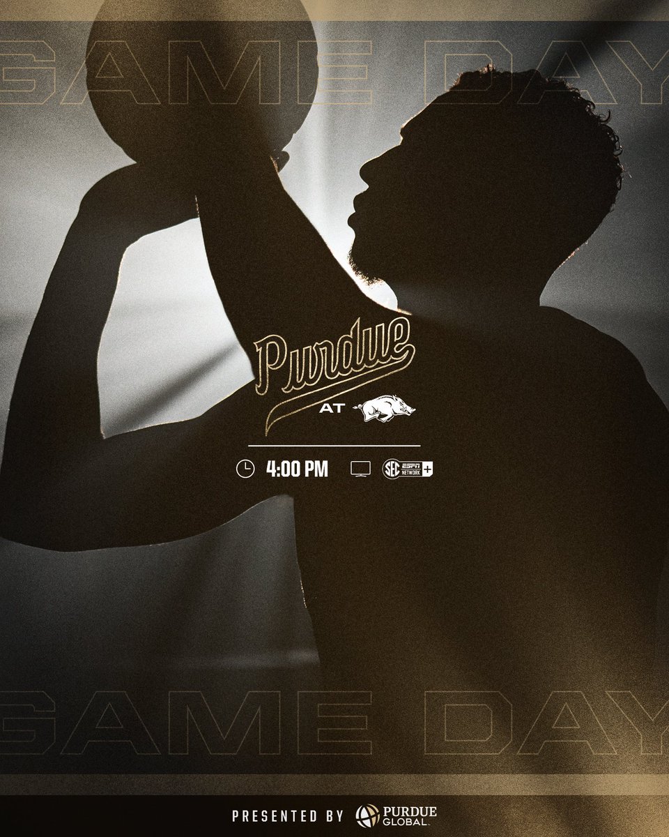 BoilerBall's tweet photo. Gameday! For a good cause. 

🆚: [3] PURDUE vs. [14] ARKANSAS
⏰: 4 p.m. ET / 3 p.m. CT
📍: Bud Walton Arena
💻: SEC+ / https://t.co/NaxJOCqoEW
📊: https://t.co/B2xOke5t7l

ℹ️: United Way Arkansas https://t.co/hRzXinC4ej