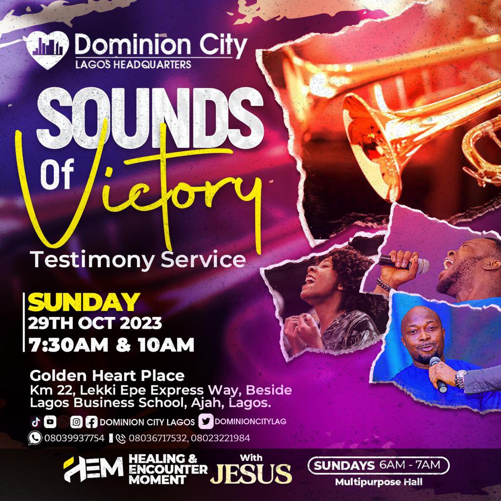 dominioncitylag's tweet photo. Join us tomorrow as we raise the banner of thanksgiving and praise to our God. It's time to celebrate and recount all that He has done for us and all He will still do in the remaining part of the year.
Don’t come alone, bring someone along.
Time: 7:30 and 10am
#SoundsOfVictory https://t.co/pwnOinO7Dp