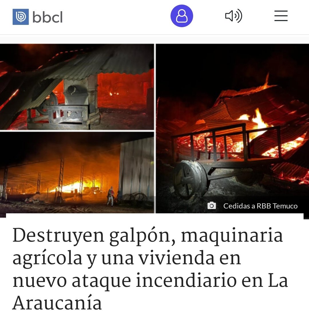 aprachile's tweet photo. 🔴🔥 AHORA | Destruyen galpón, maquinaria agrícola y una vivienda en nuevo ataque terrorista incendiario en La Araucanía

https://t.co/tH7GqqKkbS https://t.co/NUsX0xqlds