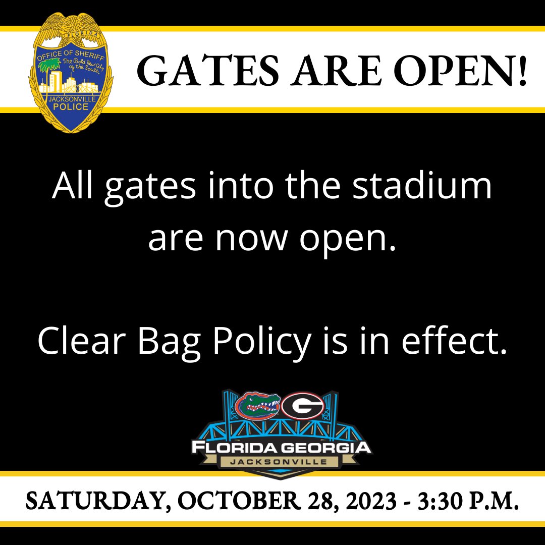 OK, #UFvsGa fans - all gates are open. Time to start heading that way -Don't miss kick-off!!