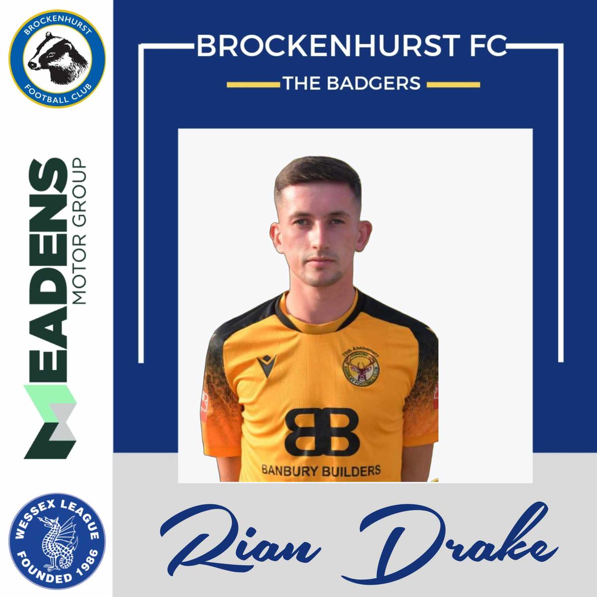🚨 NEW SIGNING 🚨

We are happy to announce the New Signing of Full Back or Midfielder <a href="/rianriandrake/">RD</a> from @FootballBashley &amp; formerly <a href="/lymingtontownfc/">Lymington Town FC</a> too

Thank You to <a href="/OCherrett/">Ollie Cherrett</a> for his assistance with this Signing

Welcome to <a href="/Brock_FC/">Brockenhurst FC</a> Rian 🦡⚽🔵