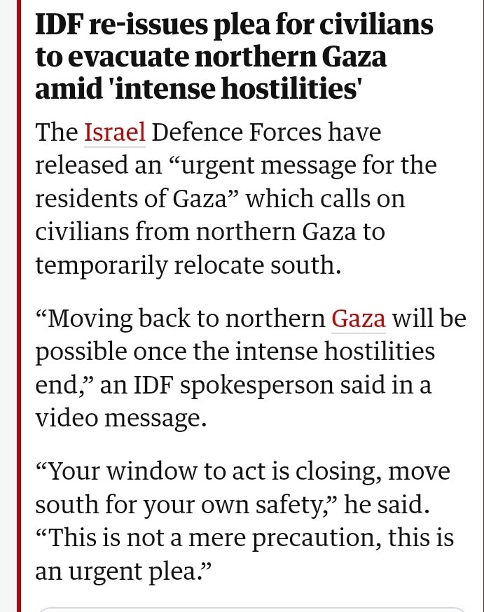 When it is obvious that thousands will not be able to "temporarily relocate" south, this is not an urgent plea - it's an attempt to pre-emptively excuse killing yet more Palestinian civilians
