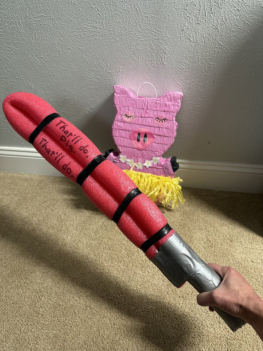 Piñata for my daughter's birthday with a homemade whacknoodle.