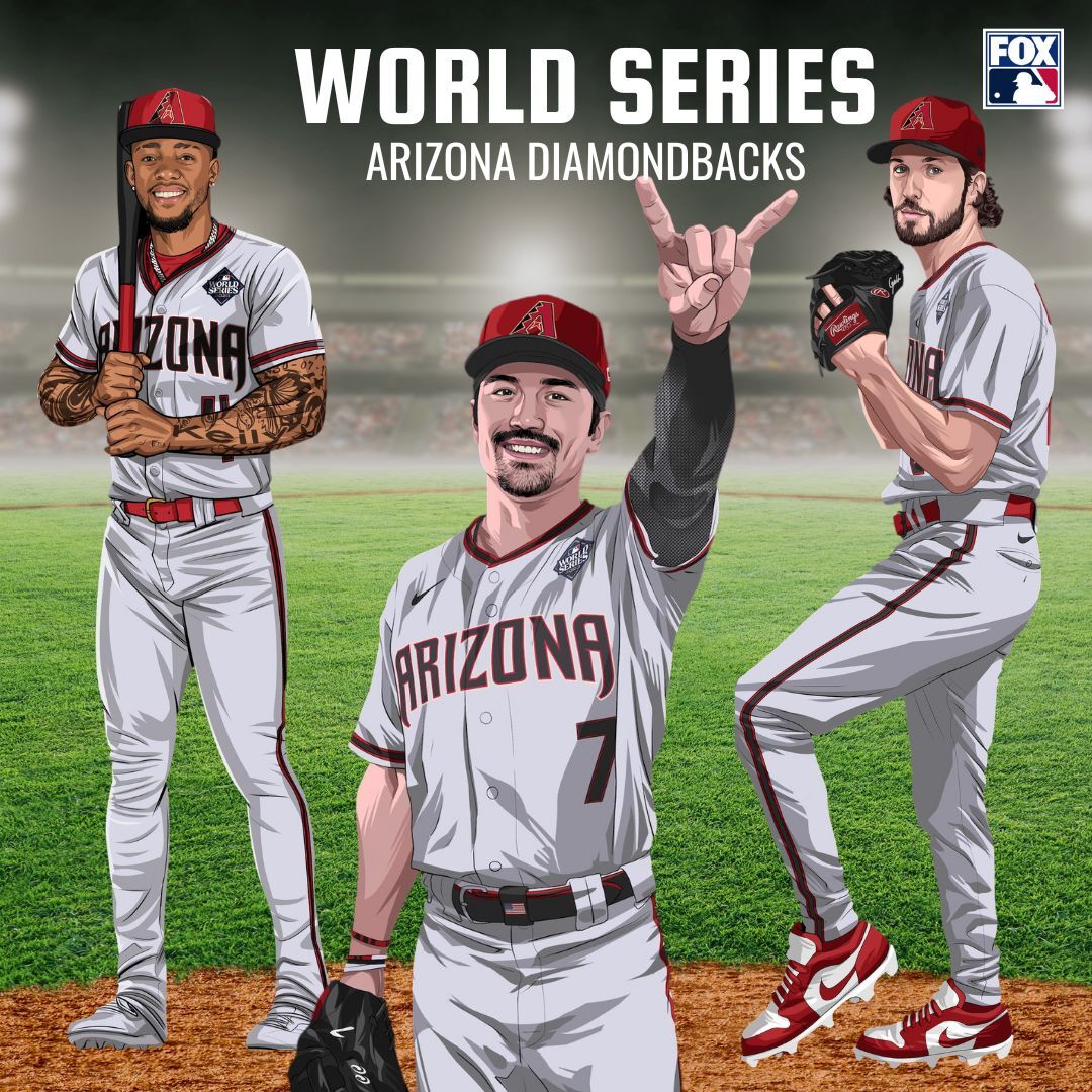EngineRm's tweet photo. You may have seen our latest illustrations for Fox MLB during game 1 of the World Series but if not keep an eye out the rest of the week as the Rangers and Diamondbacks battle it out... 
#diamonbacks #KetelMarte #CorbinCarroll #ZacGallen #Rangers #NathanEovaldi #AdolisGarcia https://t.co/Qp05Skynn4