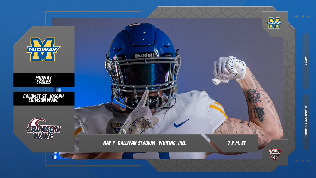 Midway Eagles (@gomidwayeagles) on Twitter photo ๐จ GAMEDAY ๐จ
<a href="/midway_sprint/">Midway University Sprint Football</a> ๐ Calumet College
๐: Whiting, Ind.
โฐ: 7 p.m. ET
๐: bit.ly/45IKBcg
๐บ: bit.ly/3tW3Cus ๐จ GAMEDAY ๐จ
<a href="/midway_sprint/">Midway University Sprint Football</a> ๐ Calumet College
๐: Whiting, Ind.
โฐ: 7 p.m. ET
๐: bit.ly/45IKBcg
๐บ: bit.ly/3tW3Cus