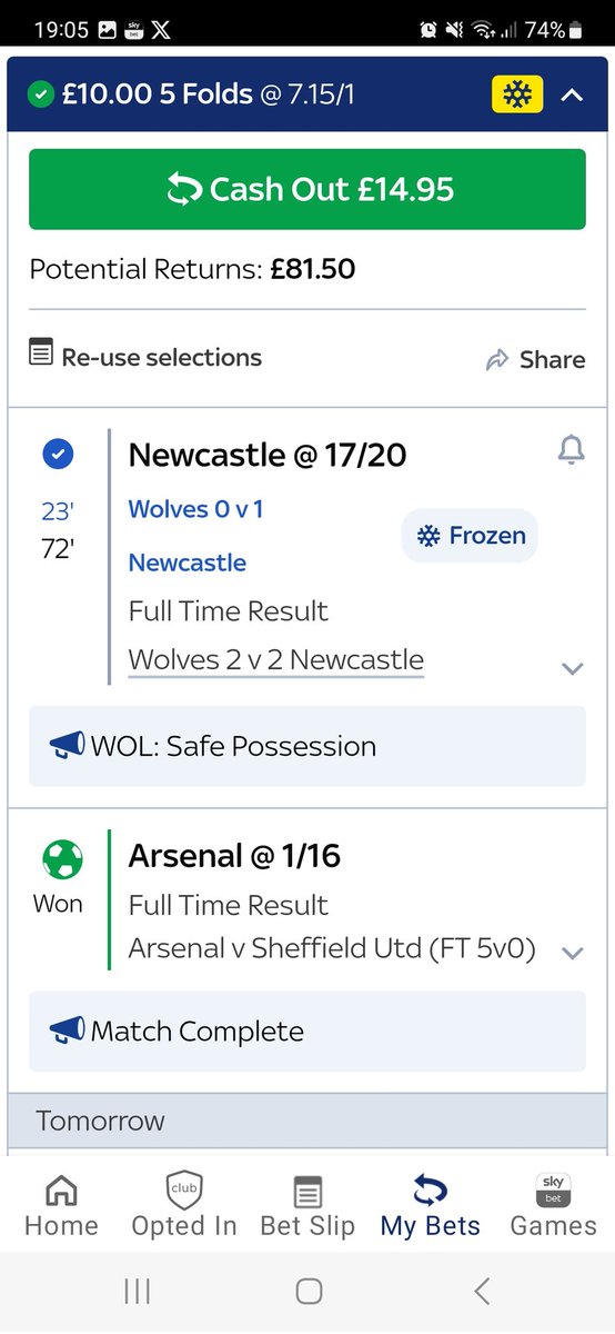SimonDenney's tweet photo. @SkyBet acca freeze keeping my bet from the super 6 games alive. Live 2 see another day https://t.co/YqJvO94oP2