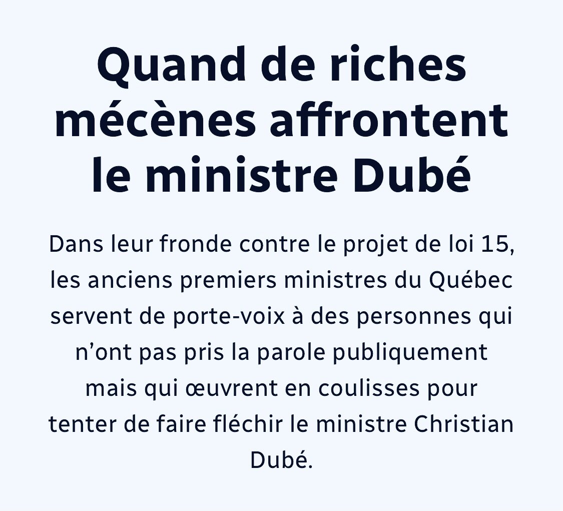 🩺 UN TEXTE de fond d’Alec Castonguay à lire absolument si on veut bien comprendre la sortie ces derniers jours des cinq ex-premiers ministres pour faire fléchir le ministre de la santé Christian Dubé sur la création de Santé Québec. 👉🏻 bit.ly/3QdHYJH