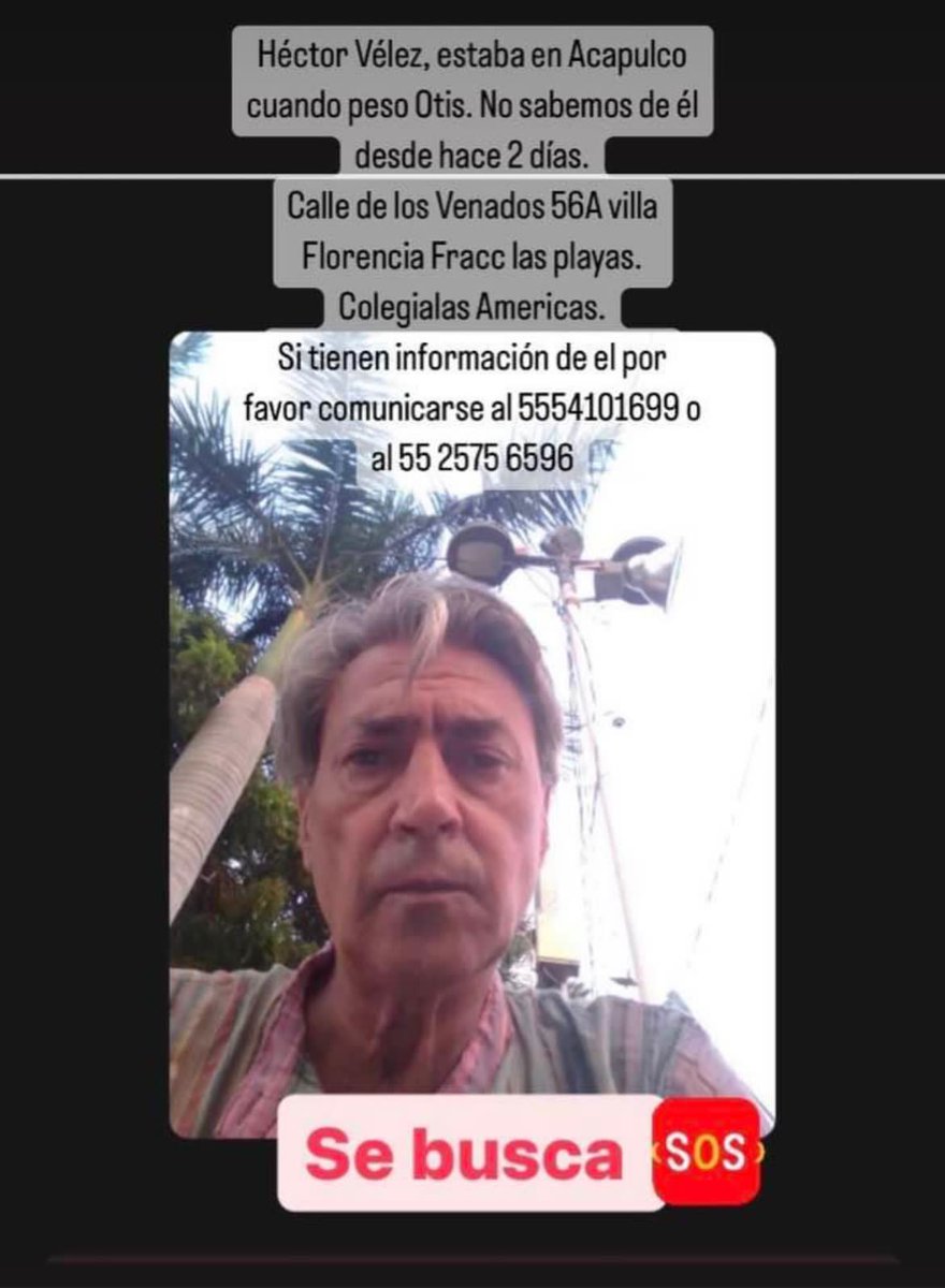 lopezdoriga's tweet photo. #RT Héctor Vélez se encontraba en #Acapulco; su familia no sabe nada de él. Si tienen información por favor comunicarse al 55-54-10-16-99 // 55-25-75-65-96 https://t.co/rnNqrWQesD