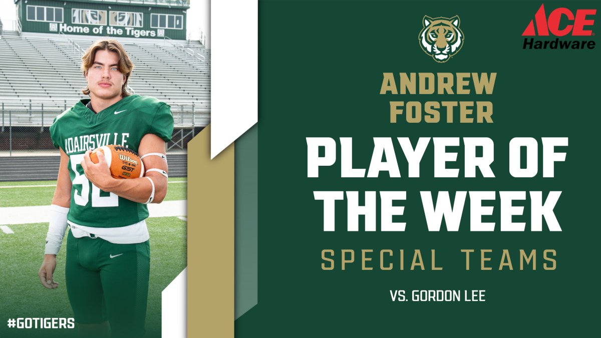 Andrew Foster earns the Ace Hardware Special Teams Player of the Week for his performance against Gordon Lee!  BETA Club will receive $50 from Ace Hardware.  Thank you to Adairsville Ace Hardware for all you do for our students!