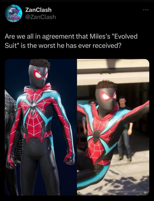 First thing they messed up: Peter's face. Second thing they messed up: Miles Morales New Suit. https://t<a href="/tag/cancelacartooncharacter"class="tags"><span>#cancelacartooncharacter</span></a>