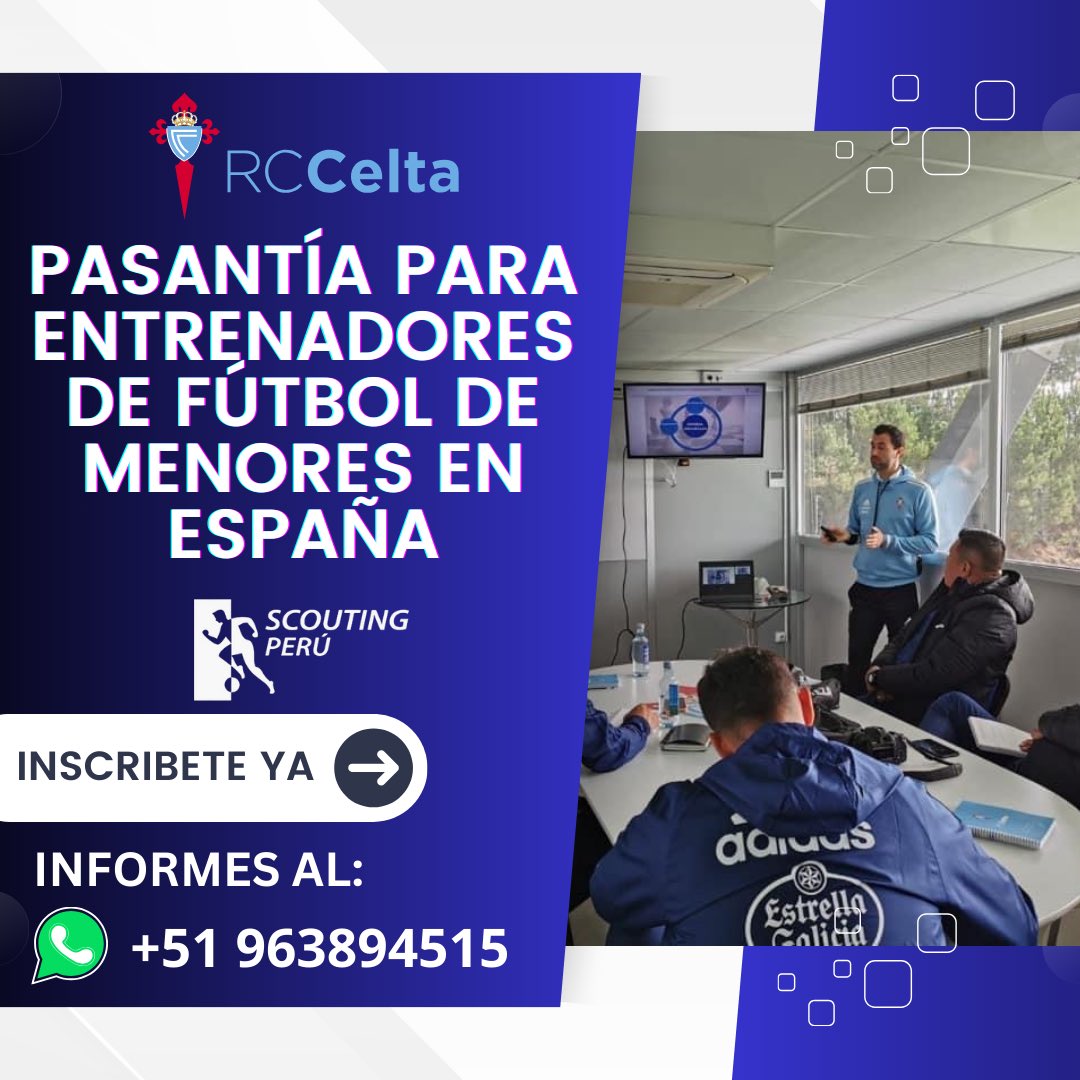 ScoutingPeruOfc's tweet photo. ¡ÚLTIMOS CUPOS! 🔥🇪🇸👨🏻‍🏫⚽️

Participa de la pasantía de una semana en el club Celta de Vigo de España, donde podrás conocer las instalaciones del club español y los tipos de entrenamientos en fútbol de menores, separa tu vacante ya! ✈️

📌Informes:
WhatsApp: +51 963894515 https://t.co/iUdNTsYmtM