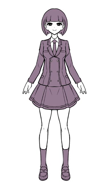 反転可能な立ち絵ツールでブレザーなどの制服を作るとボタンの掛け方が反転した時に左右逆になってしまうので、色数少なく低作画コストでそこそこの情報量を含みつつ、ぱっと見ブレザーっぽいシンメトリーデザインの制服モデル考えてみた。
下はスラックスとかにしてもいいし、丸パクリしてもいいよ。 