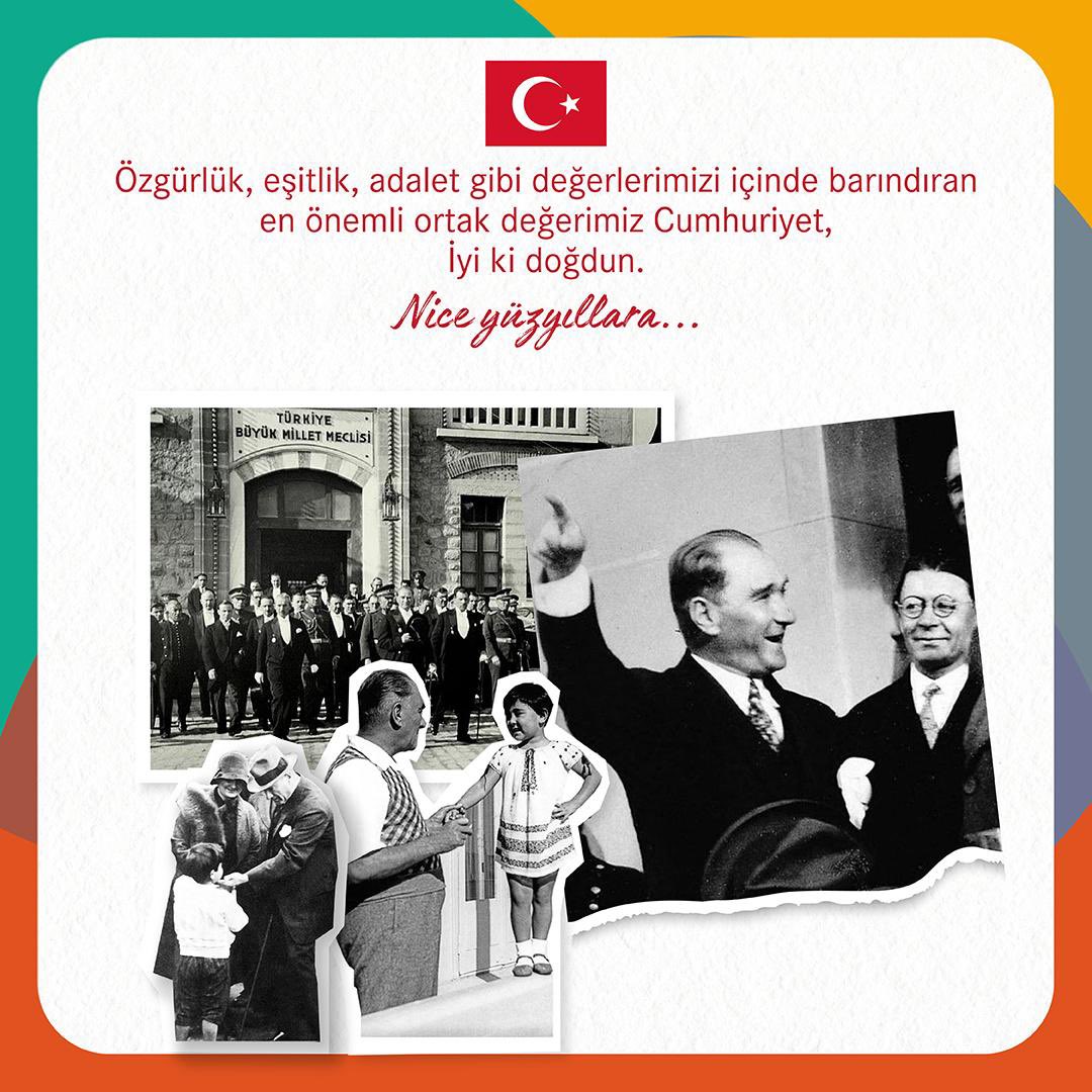 Ulu Önderimiz Mustafa Kemal Atatürk ve arkadaşlarının bize en değerli hediyesi olan ortak değerimiz Cumhuriyet,
İyi ki doğdun, iyi ki varsın!
Nice 100 yıllara...

 #NiceYüzyıllara #CumhuriyetinYüzüncüYılı #OrtakDeğerlerHareketi