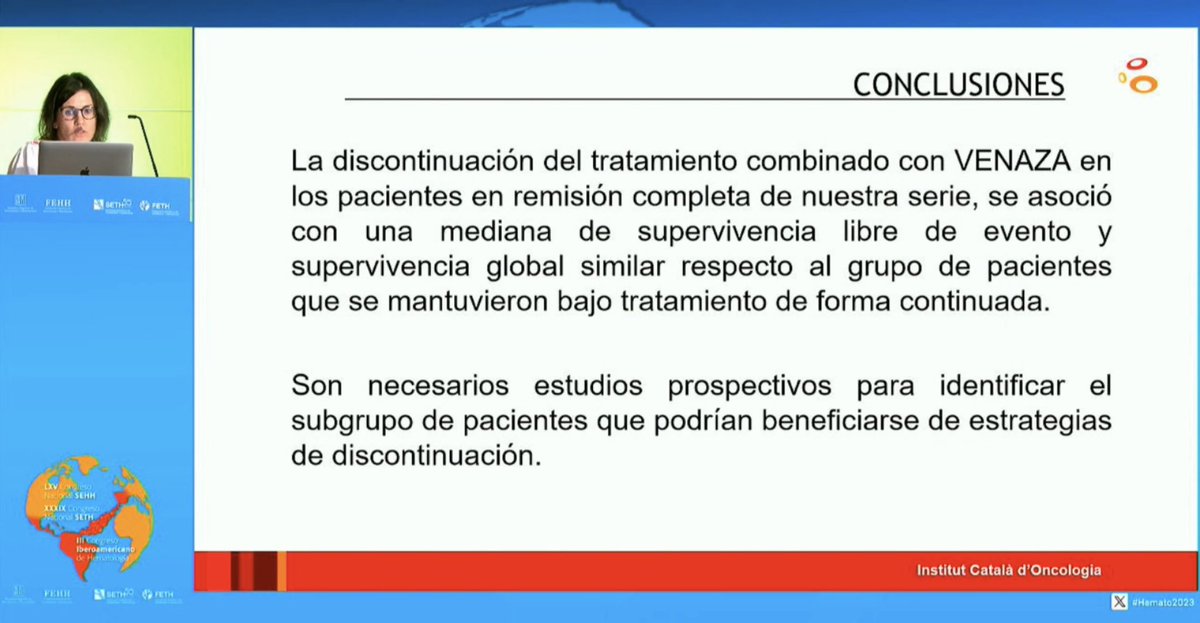 Hematologia ICO Hospitalet (@hematico_hosp) on Twitter photo @HHospitalet <a href="/ICO_oncologia/">Institut Català d'Oncologia</a> en #Hemato2023
Dra Helena Pomares <a href="/HelenaPomares/">Helena</a>
“Respuestas mantenidas en los pacientes con leucemia mieloide aguda y discontinuación a Azacitidina y Venetoclax. Experiencia de un único centro”
Una estrategia interesante!
<a href="/sehh_es/">@sehh_es</a> <a href="/SEHHJoven/">SEHH Joven</a> @HHospitalet <a href="/ICO_oncologia/">Institut Català d'Oncologia</a> en #Hemato2023
Dra Helena Pomares <a href="/HelenaPomares/">Helena</a>
“Respuestas mantenidas en los pacientes con leucemia mieloide aguda y discontinuación a Azacitidina y Venetoclax. Experiencia de un único centro”
Una estrategia interesante!
<a href="/sehh_es/">@sehh_es</a> <a href="/SEHHJoven/">SEHH Joven</a>