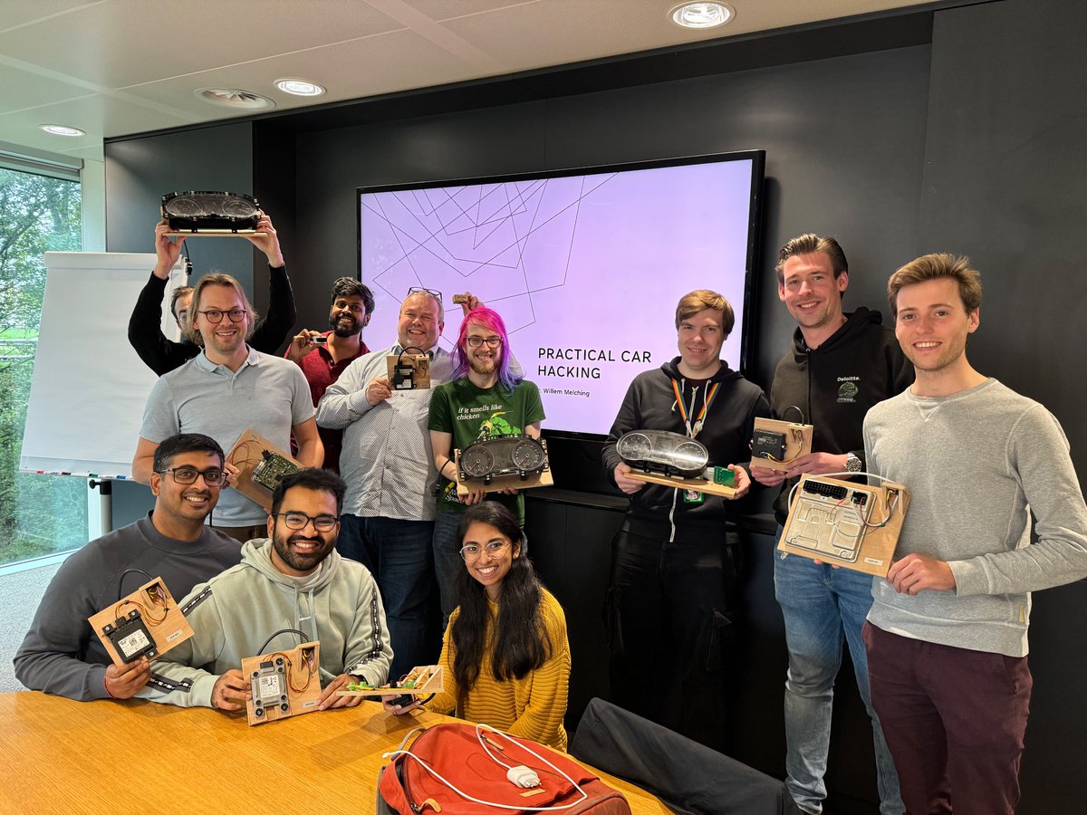 Had blast giving my "Practical Car Hacking" training with participants from Deloitte and RDW! Three days filled with hands-on hacking on real vehicle hardware.

If you're interested in attending one of my trainings or organize one, check out my website icanhack.nl.