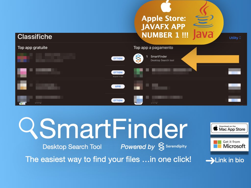 SerendigityInfo's tweet image. Yes, we did it! A #JavaFX APP is first in the #Apple Store ranking for #MacOS!

1⃣#SmartFinder number one!

Another small step for all #Java lovers.

JavaFx write once run anywhere.