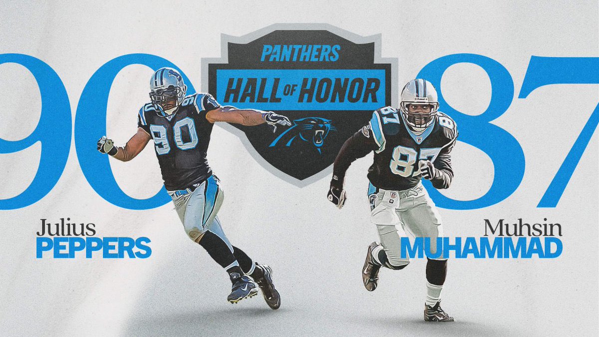 GIVEAWAY! Tomorrow, Julius Peppers &amp; Mushin Muhammad will be inducted into the Panthers Hall of Honor at halftime of the Panthers Texans game. I’ve got my 2 tickets to this game up for grabs. RT to win them. I’ll DM winner (so please be following) tonight at 7p. #KeepPounding