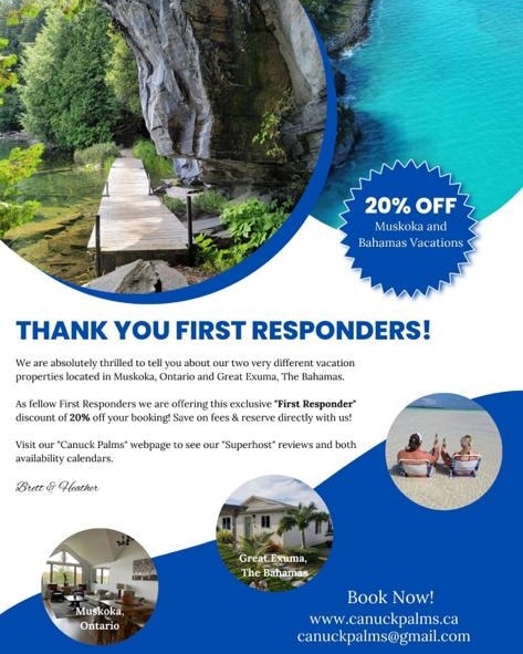 Please share and support our #FirstResponders ! 
Muskoka, Ontario 🇨🇦 
Exuma, The Bahamas 🇧🇸