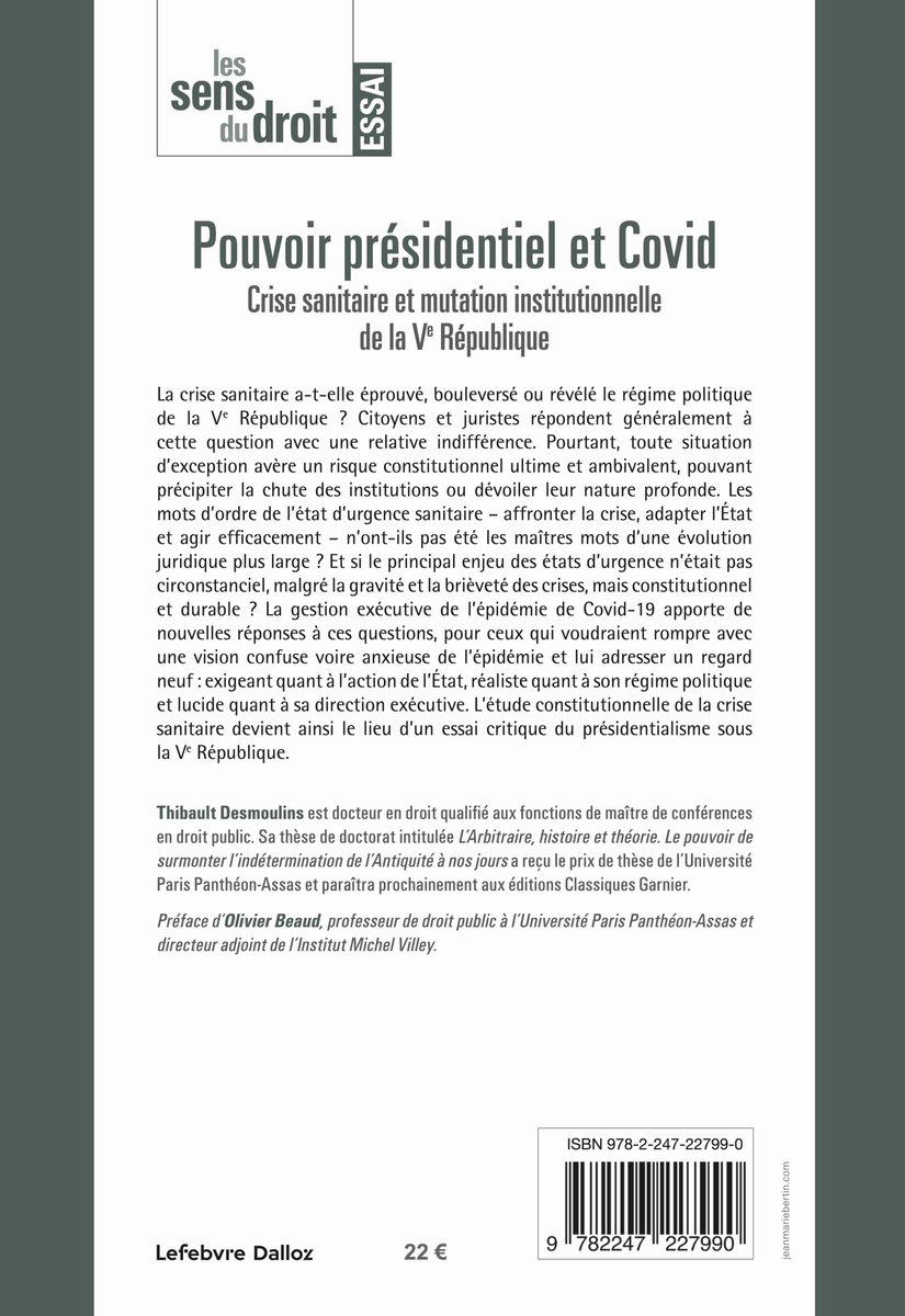 📣 [À PARAITRE] "Pouvoir présidentiel et Covid" (préf. O. Beaud) | 📕<a href="/Dalloz/">Editions Dalloz</a> | 🗓️7 déc. 2023 | J'ai le plaisir d'annoncer la publication à venir le 7 déc. 2023 de mon essai "Pouvoir présidentiel et Covid. Crise sanitaire et mutation institutionnelle de la Ve République" (200p.)