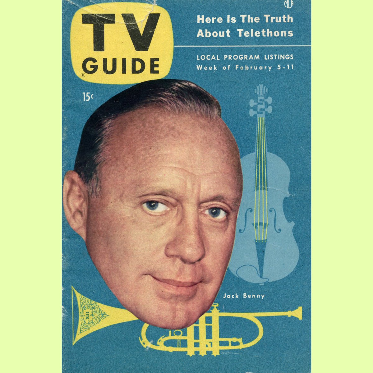 Russ_Graves's tweet photo. October 28, 1950 - “The Jack Benny Program” premiered at 7:30pm on the CBS Saturday night television lineup. The popular, long running radio show came to television after being on the air since 1932. 🎻 * February 5, 1954 TV GUIDE is from my collection. 📺 #TheJackBennyProgram https://t.co/iw94jNpuhL