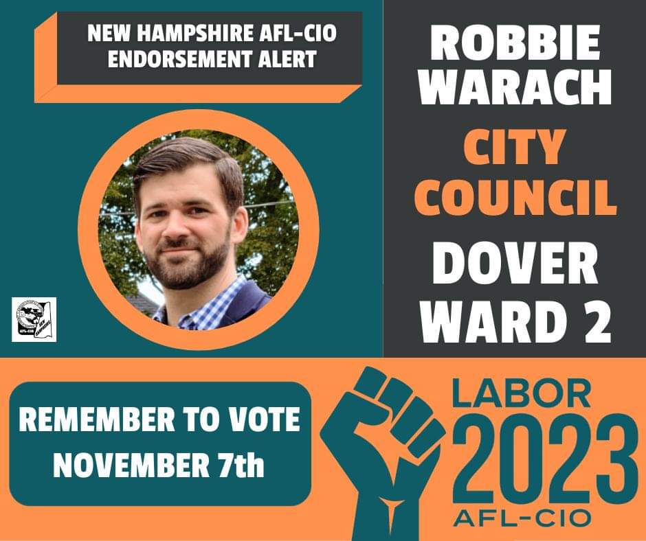 RobbieForDover's tweet image. Many thanks to @NHAFLCIO for this endorsement. Growing up, my father's union job provided great wages and working conditions that allowed him to support our family as the primary earner, while allowing him to be present with our family in the moments that matter. #UnionStrong