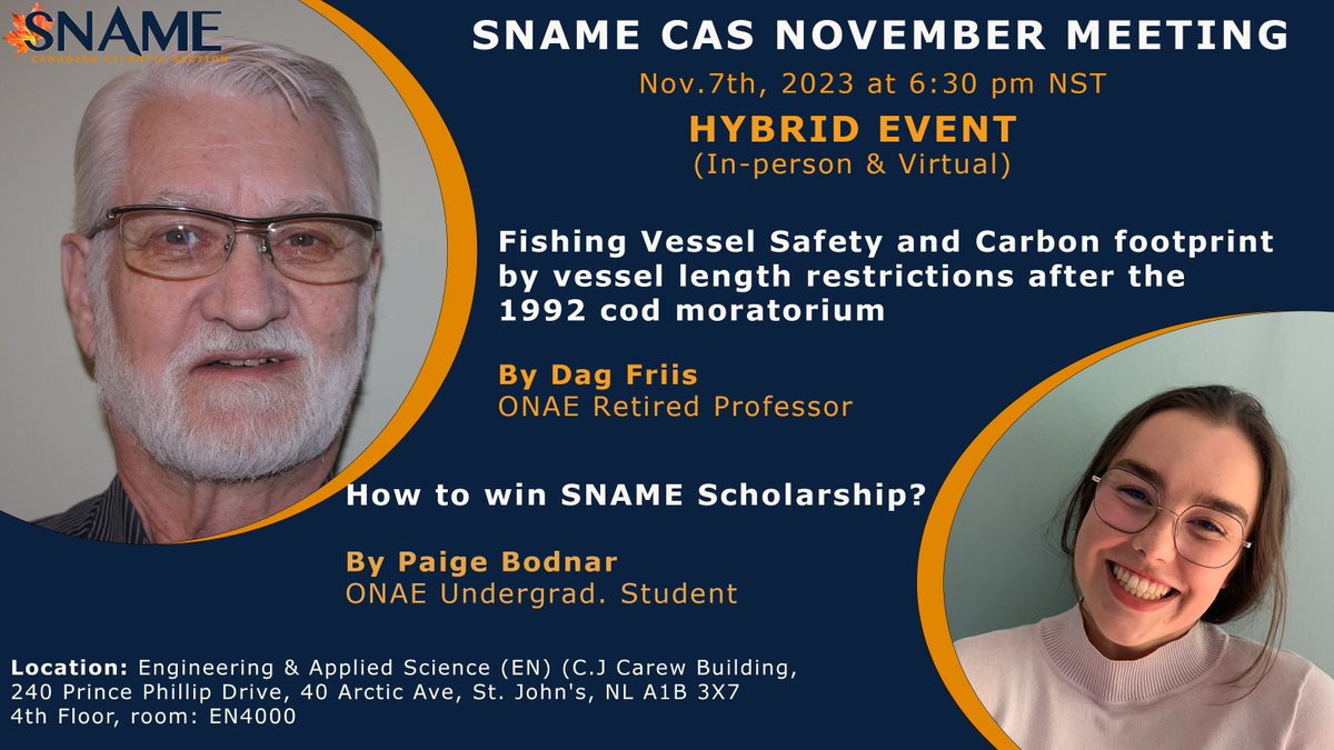 Snamecas's tweet photo. November event is out! will be at
@MUN_Engineering
@MemorialU
#RegisterNow https://t.co/SNDB9F3I7E
@sname_HQ
#events #sname #Scholarships #fishingvessels #safety https://t.co/Jv3NjOoHKw